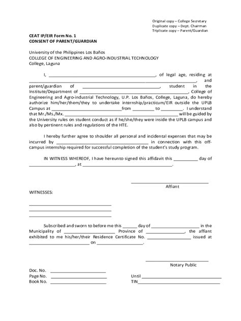 CEAT IP/EIR Form No. 1 CONSENT OF PARENT/GUARDIAN.